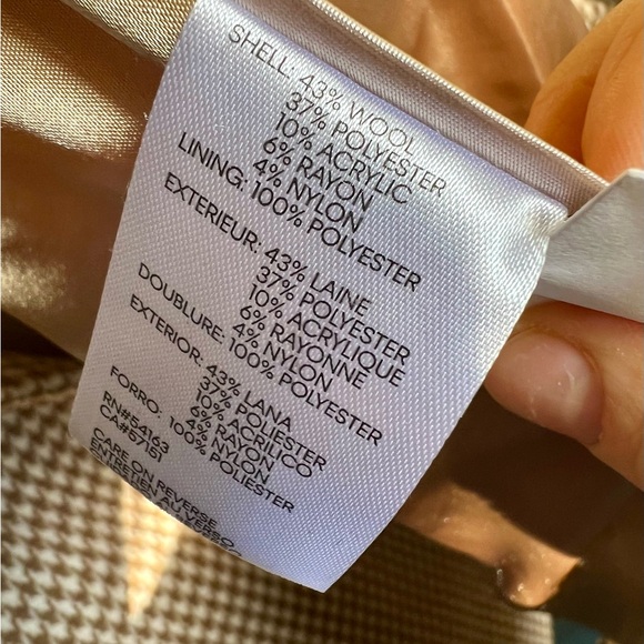 Calvin Klein Wool Shawl Coat women houndstooth M belted plaid khaki cream trench - Picture 8 of 13